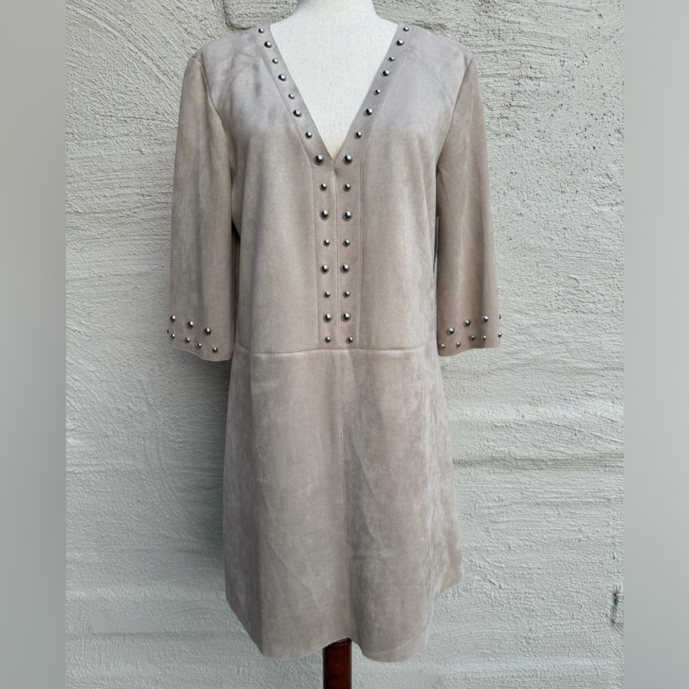 Vince Camuto Dress w/ Silver Embellishments and Raw Edge Cut. Size- M.